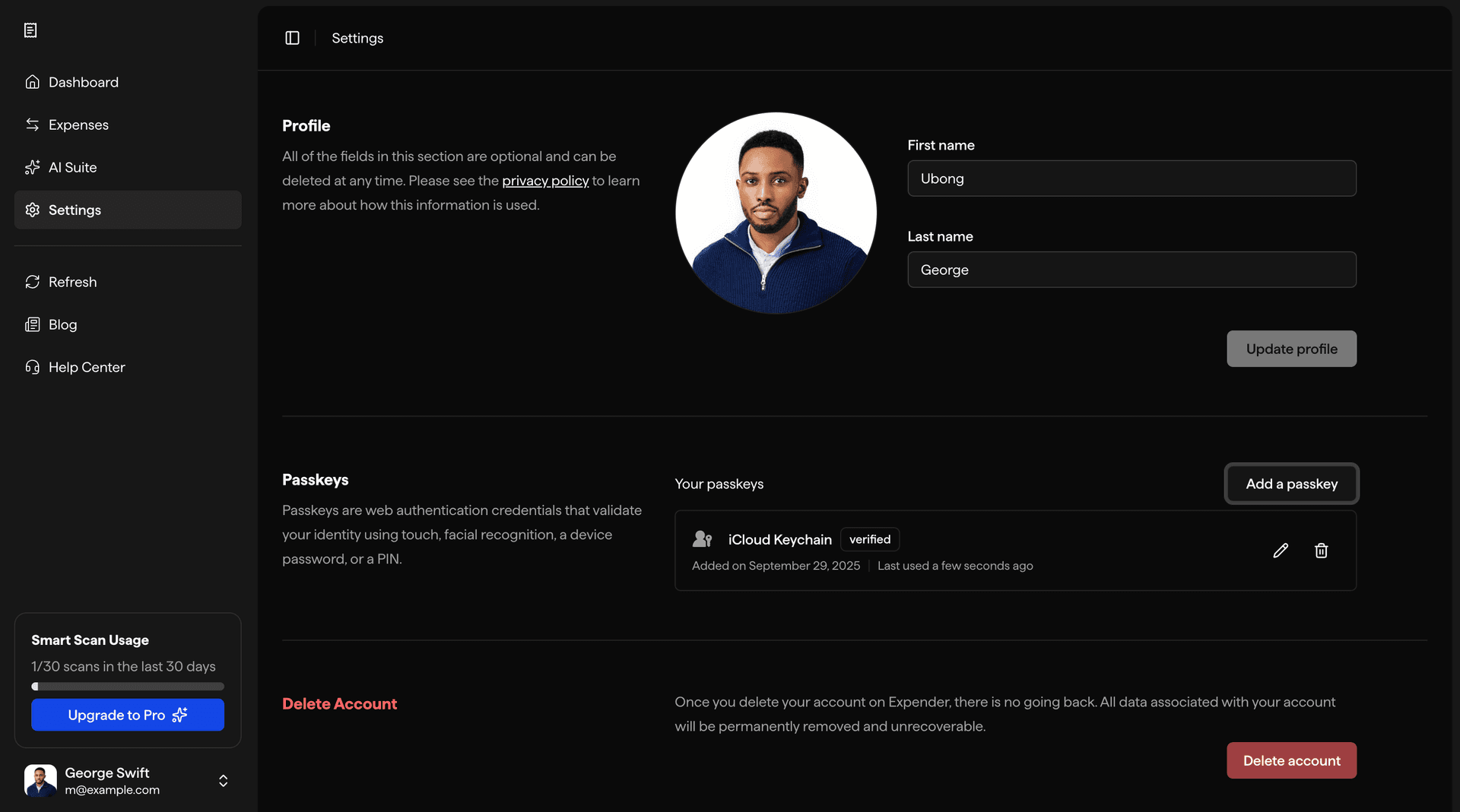 Expender settings page preview