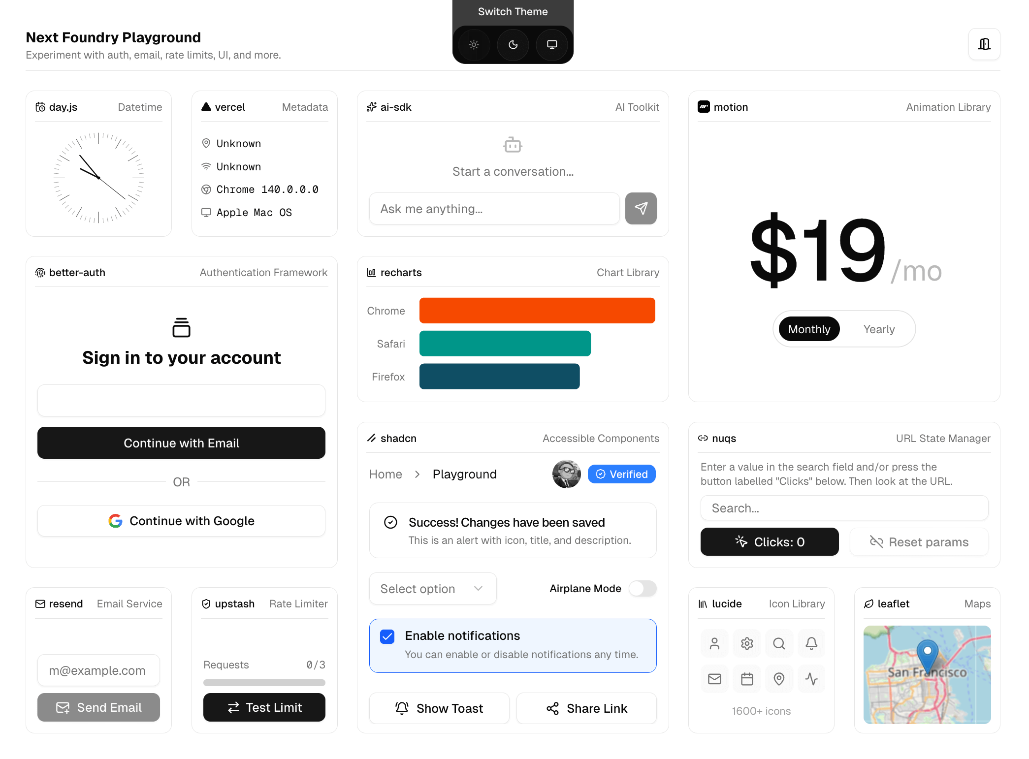 Playground of Next Foundry in light mode